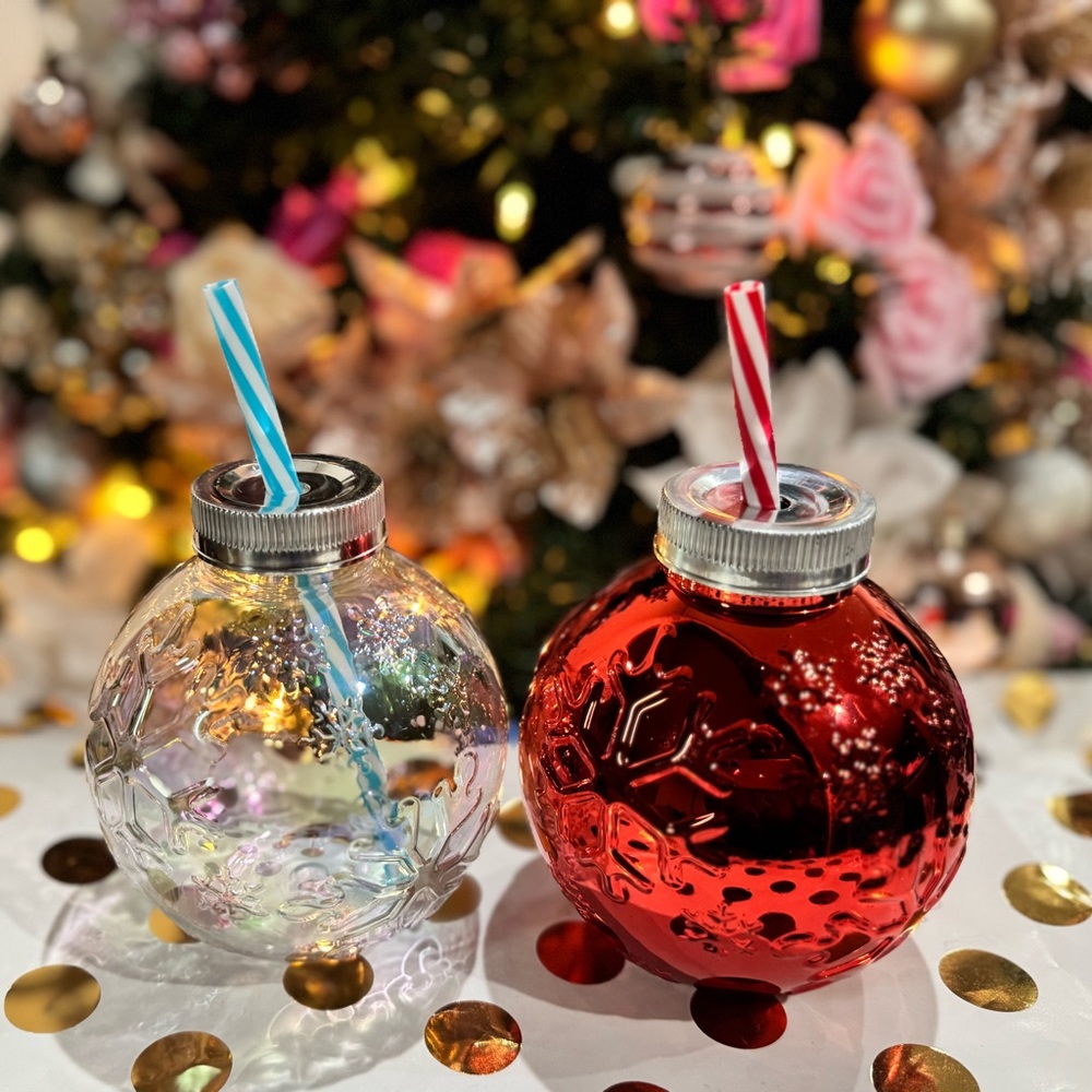 Festive Ornament Drink Tumblers with Straws